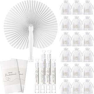 BBTO 50 Sets Hochzeit Gastgeschenke Handfächer Seifenblasen Hochzeit mit Aufkleber Freudentränen Taschentücher Banderolen Organzabeutel für Hochzeitsgäste Geburtstag Party Geschenk Tischdeko