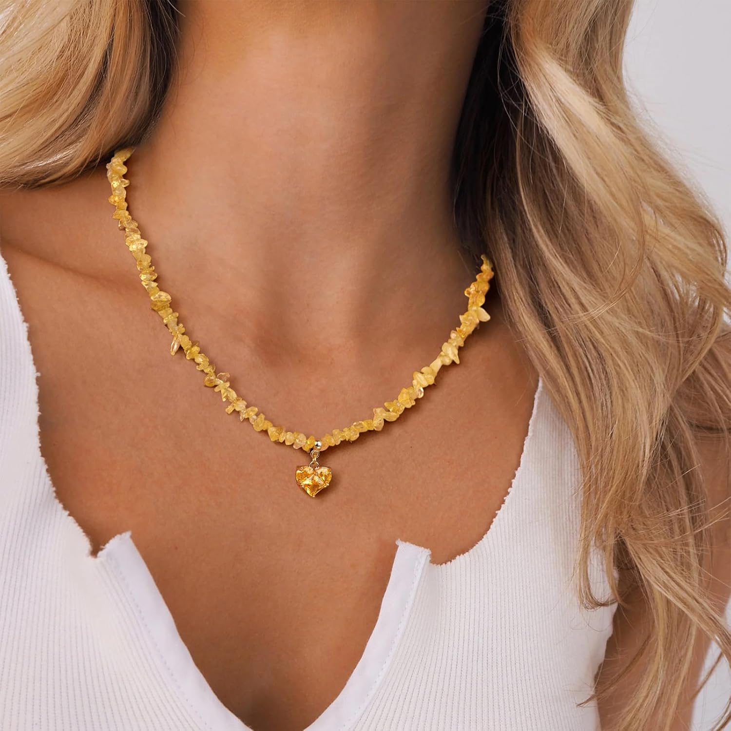 GolbalJew Healing Crystal Beaded Necklace Stone Chips Beads Heart Pendant Choker Necklaces for Women Gemstone Jewelry Gifts - Image 2