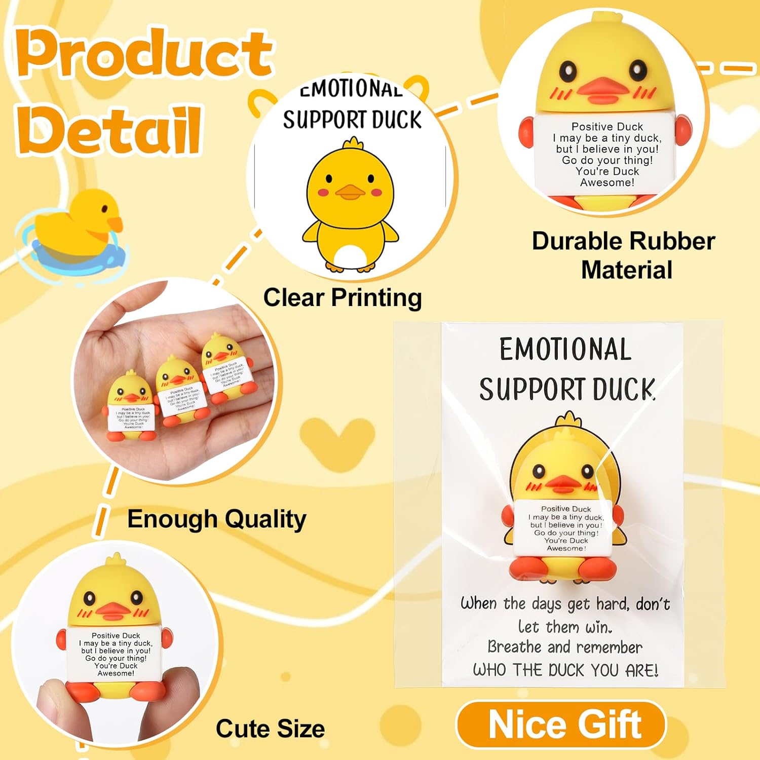 180 Pcs Positive Gifts Set Duck Gift Include 60 Mini Rubber Duck Figures 60 Positive Cards 60 Package Bags Inspirational Gifts for Being Awesome Friends Employee Coworker Staff Teacher Team