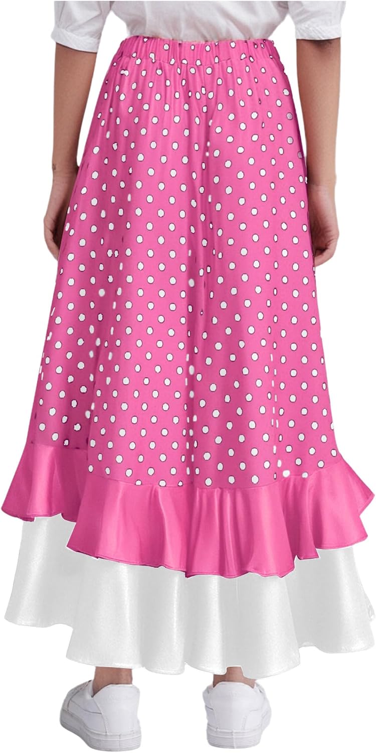 Kids Girls Polka Dots Layered Ruffle Flamenco Skirt Spanish Folklorico Gypsy Full Circle Belly Dance Skirt