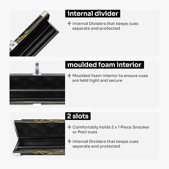 Woodgrain Design 1 Piece Luxury Metal Snooker & Pool Cue Case | Holds 2x 1 Piece Cue, Foam Interior for Added Protection, Durable Aluminium Body