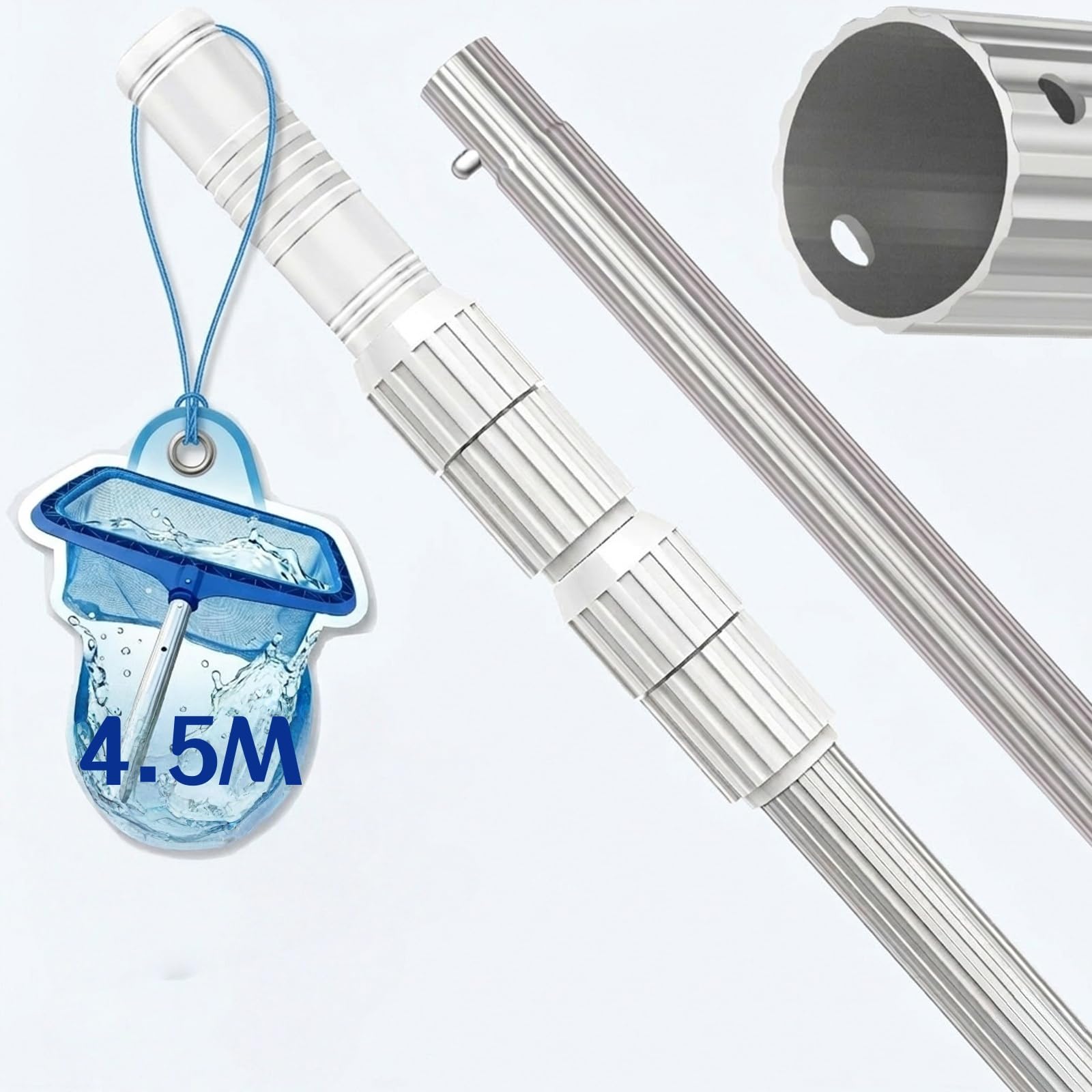 Asta Telescopica per Piscina Alluminio 1,4-4,58 m – Manico in Alluminio a 3 Sezioni, Estensibile per Skimmer, Spazzola e Pulizia del Fondo, Robusta e Leggera per Piscine e Stagni