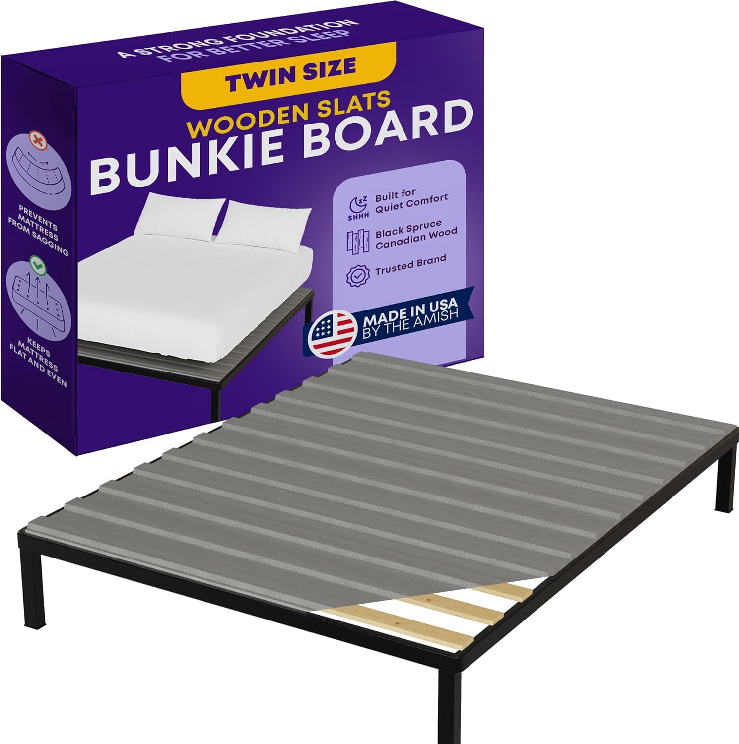 Greaton, Wooden Twin Bed Slats for Support Under Mattress with Cover – Replacement Wood Slats for Twin Size Bed Frame – Under Mattress Support Without Extra Height – 2.38-Inch Standard Width