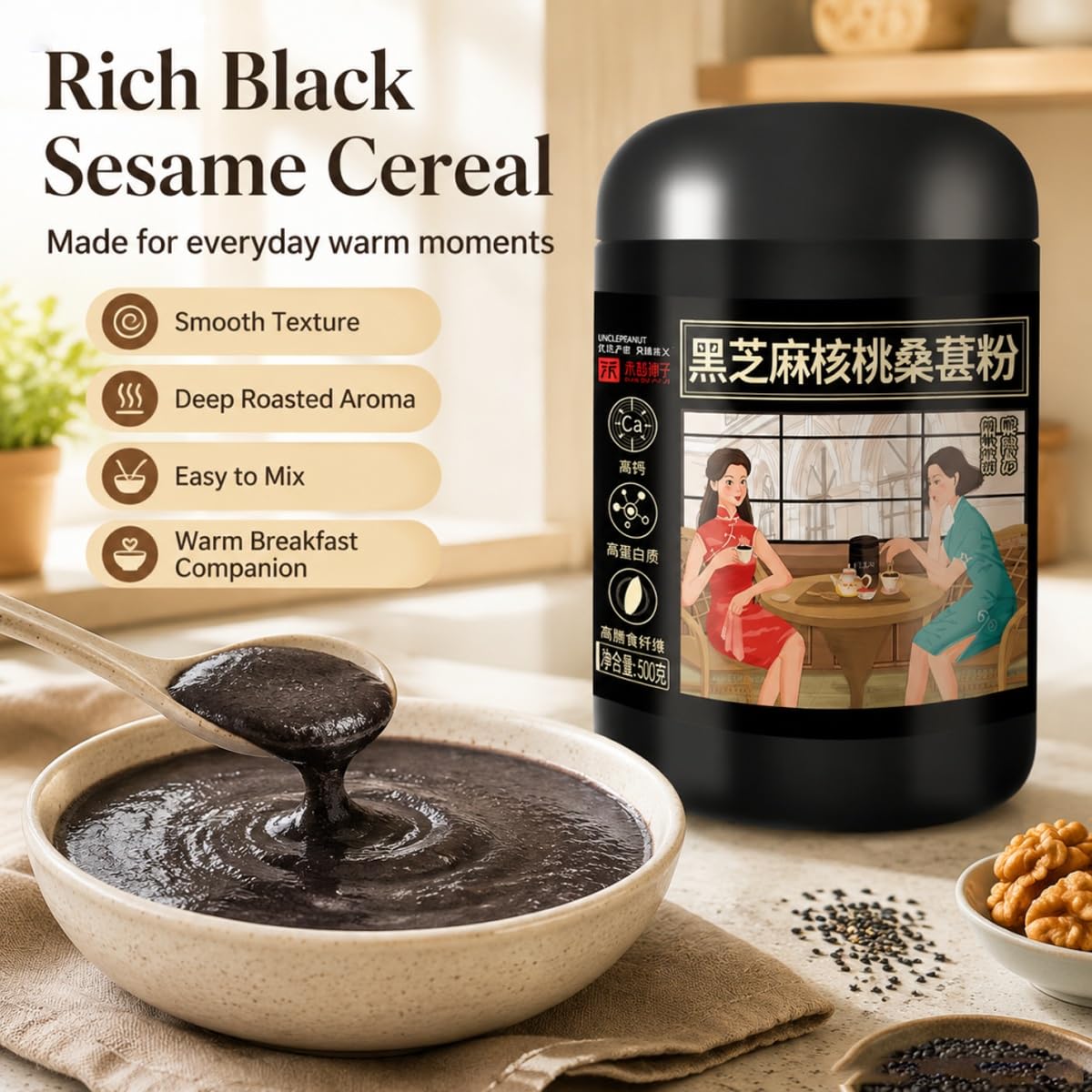 Polvo Sésamo Negro Nueces Bayas | Mezcla Desayuno Cereales 500g
