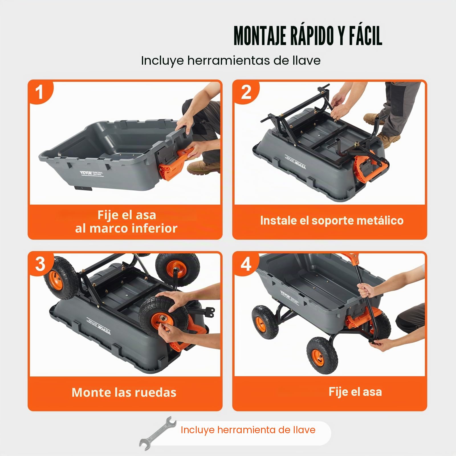 VEVOR Carro Volquete de Polietileno para Jardín con Marco de Acero Fácil de Montar, 2 en 1 Carro Volquete con Mango Convertible, Neumáticos de 255 mm, 363 kg de Gran Capacidad para Jardín, Patio