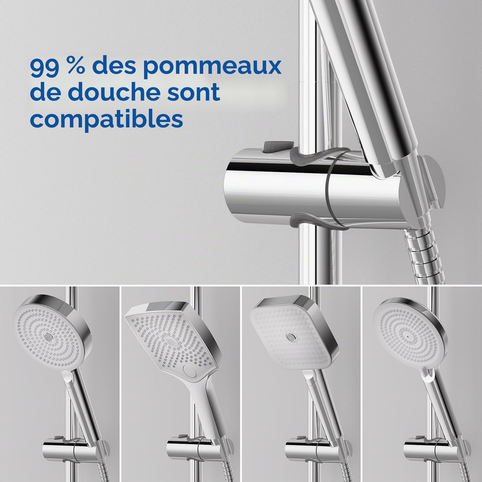 Auralum Barre de Douche 70 cm Inox Argent Support Douchette Réglable 360°Pivotant Fixation Murale par Perçage, Compatible Ø22 mm Universel