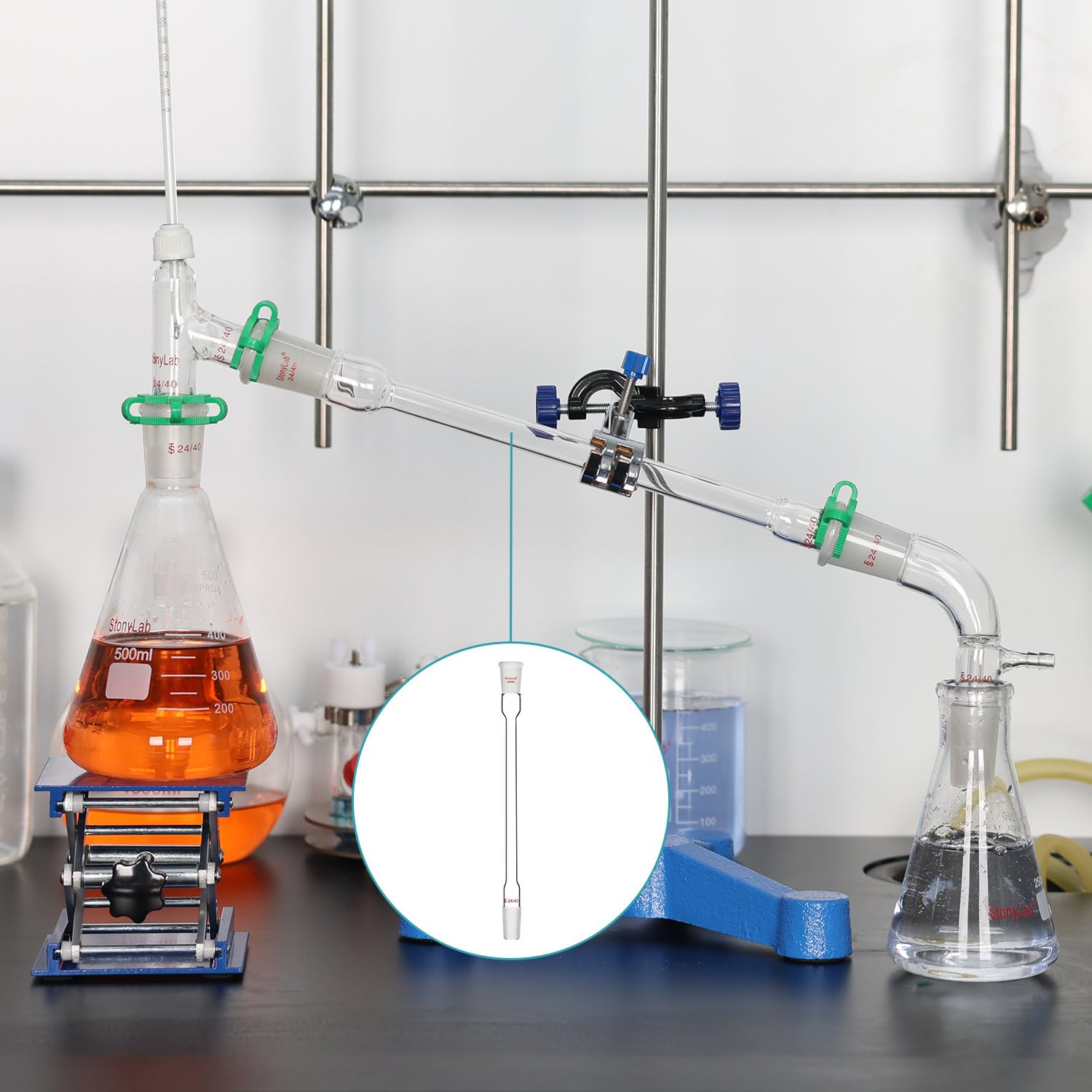 stonylab Tube de Condensation à Air, Condenseur de Reflux en Verre Borosilicaté avec Joint Standard 24/40, Longueur de Chemise 200 mm, Diamètre de 16 mm pour Expérience de Distillation