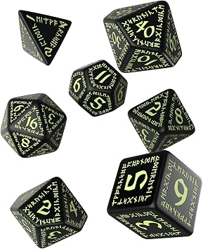 Qworkshop Runic Glow-in-The-Dark Polyhedral RPG Dice Set