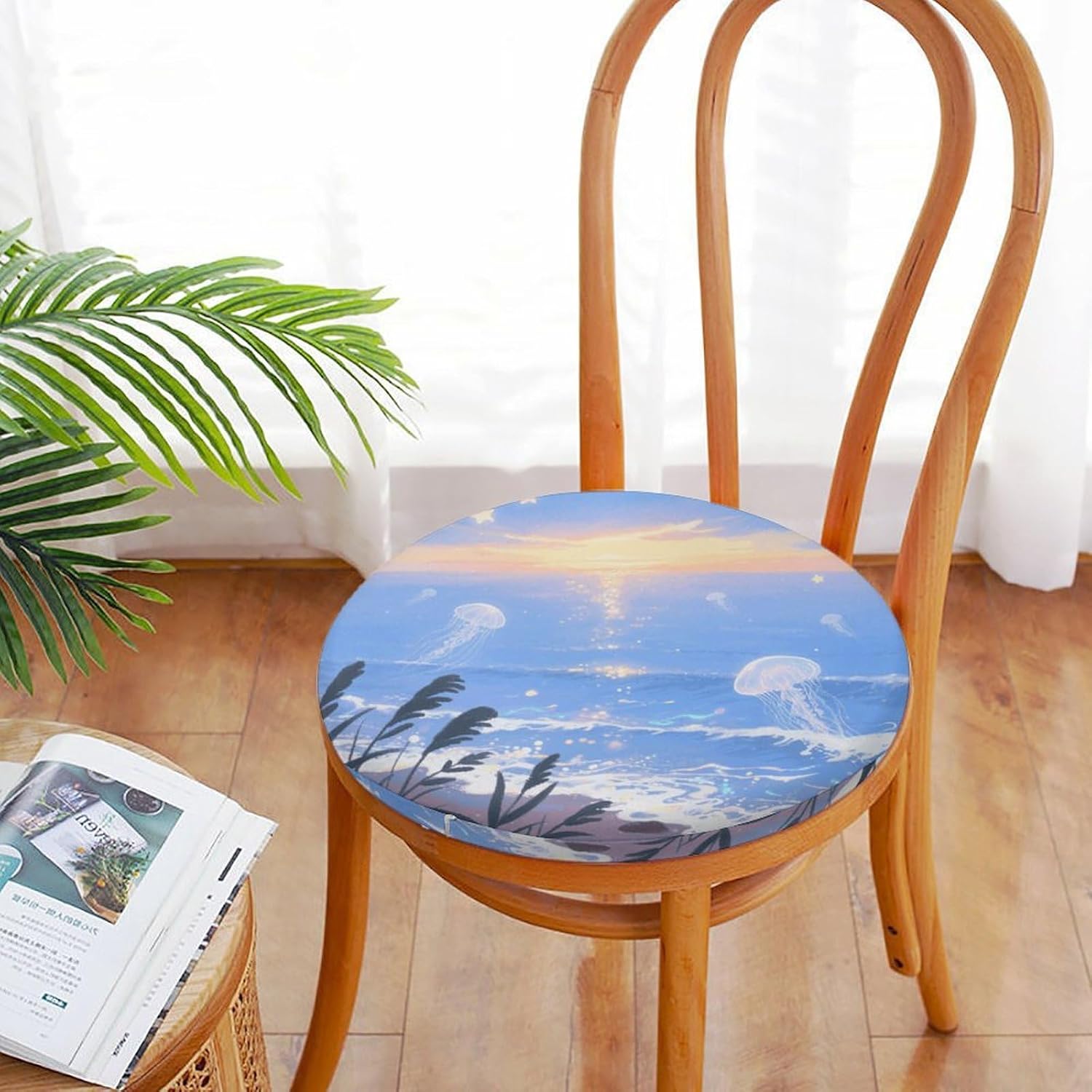 Blue Sunset Seaside Round Cushion Memory Foam Seat Cushions 15In Comfort Meditation Floor Pillow Anti Slip Soft Stool Cushion Chair Pad for Tatami Living Room Yoga