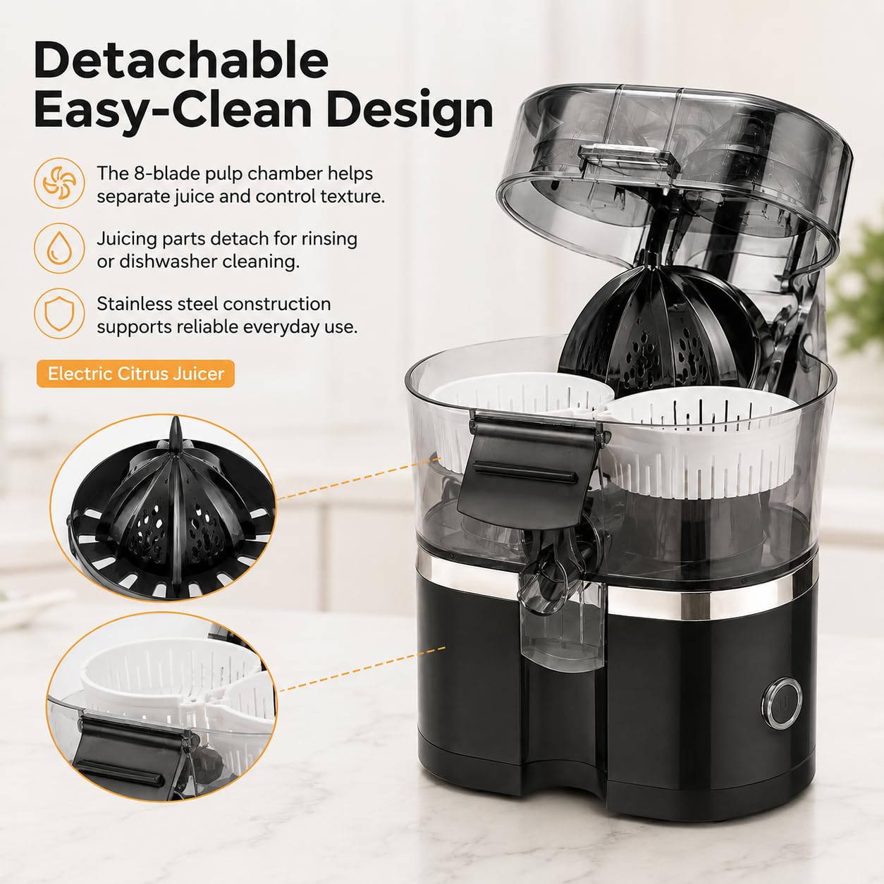 Presse-agrumes électrique, capacité 500 ml, extraction à double tête