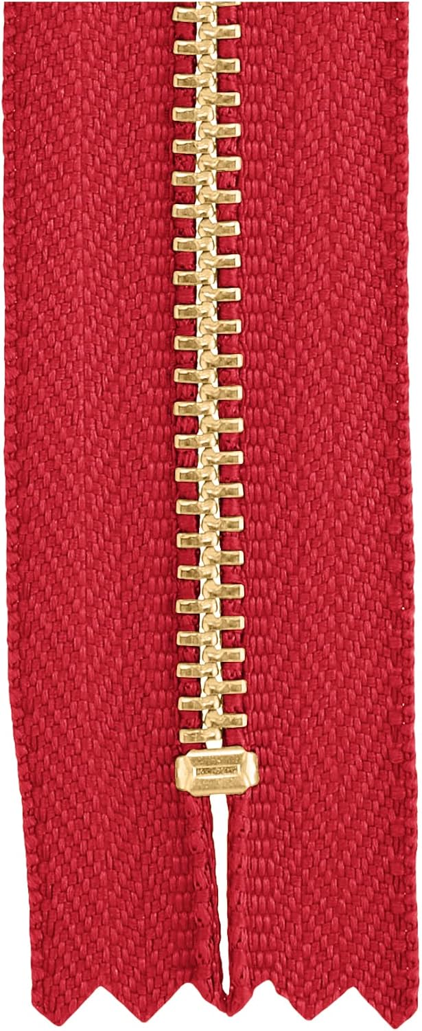 Y.K.K 3MGC-12 Gold With Ball, Zipper and Stop, Pack of 10, Length 4.7 inches (12 cm), Red