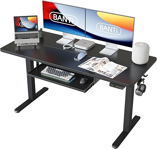 BANTI Escritorio de pie de 55 x 24 pulgadas, altura ajustable con bandeja para teclado, escritorio elevador, escritorio de pie para oficina en casa