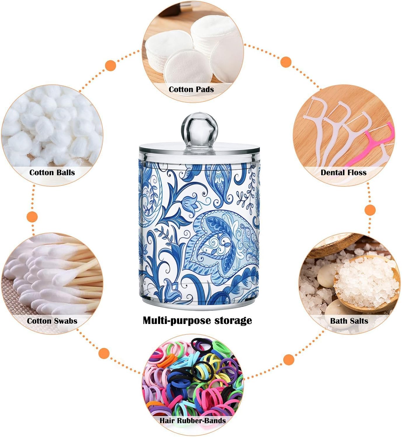 Qtip Holder Bathroom Set Q tip Cotton Ball Swab Pad Dispenser Container Organizer Plastic Jars with Lids Storage 2Pack Blue White Floral
