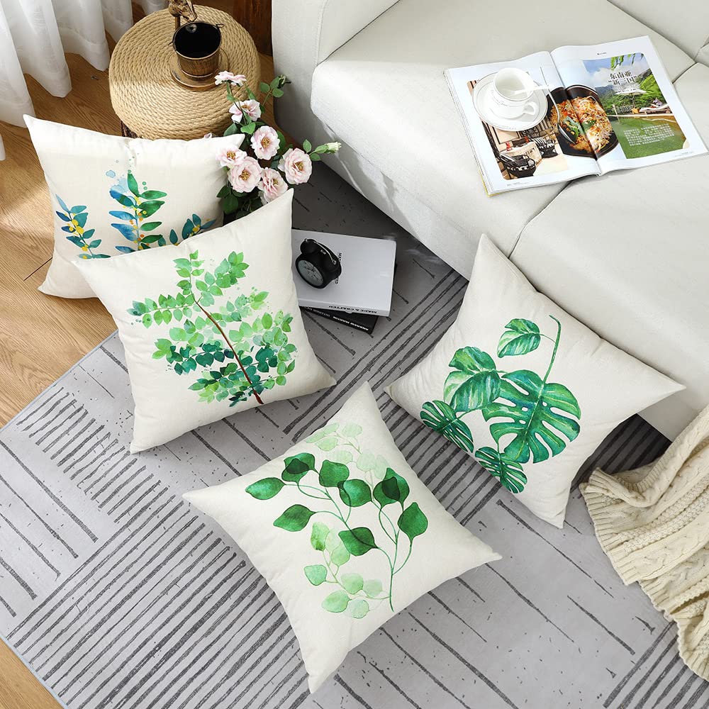 Kissenbezug 45x45 4er Set Outdoor Kissen Leinen, Boho Deko für Deko Wohnzimmer, Garten, Balkon
