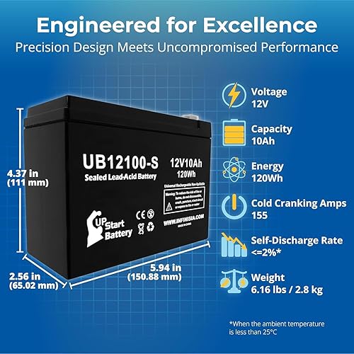Miniatura 9 de Paquete de 2 baterías UpStart de repuesto para podadoras Neuton CE5  UB12100-S batería de plomo ácido sellada universal (12 V, 10 Ah, 1000 mAh,