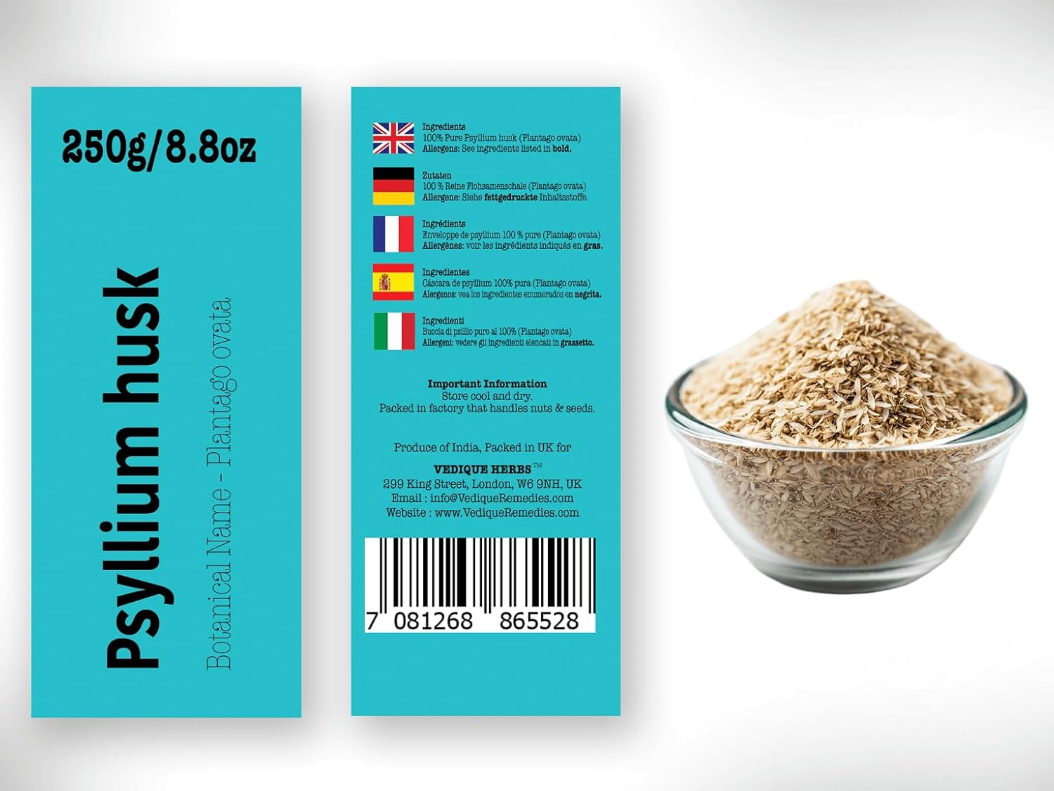Psyllium Husk (Isubgol) - 250g (8.8oz) | Raw, Crude, Dried | Whole