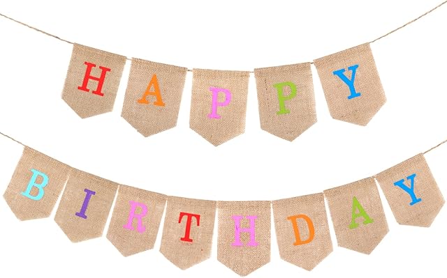 G2PLUS HAPPY BIRTHDAY Burlap Bunting Banner, Reusable Burlap Birthday Banner with Colorful Letters, Vintage Cloth Happy Birthday Garland Banner for Birthday Parties