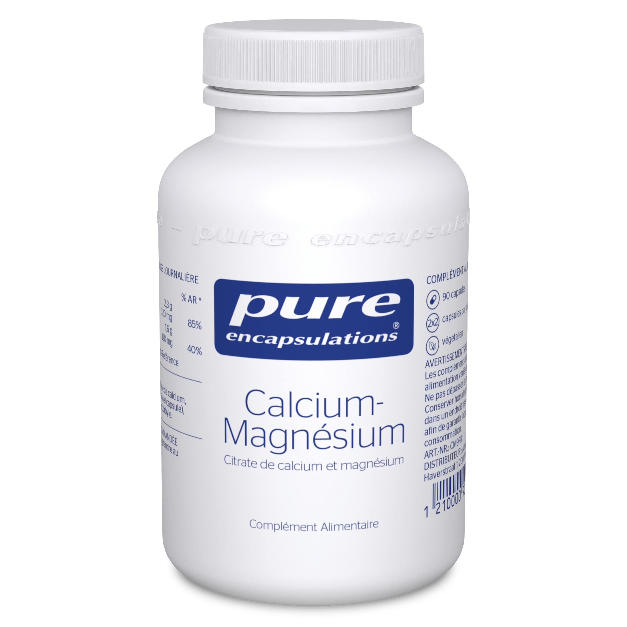 Pure Encapsulations - Calcium-Magnésium (Citrate) - Citrate de Calcium Végan avec Magnésium Hautement Absorbable - 90 Gélules Véganes