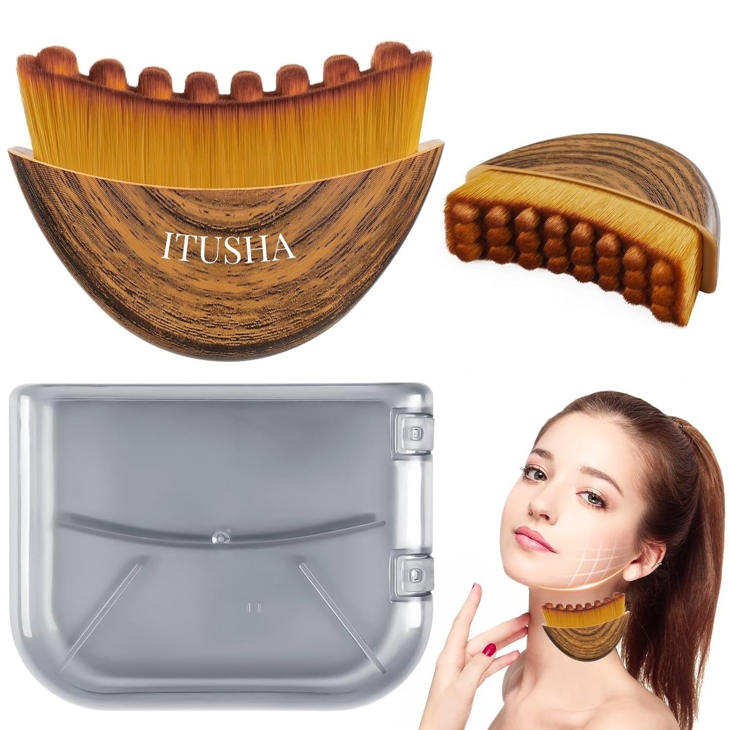 (1 pcs) Lymphatic Contour Face Brush for Sculpting & Drainage – Facial Massager for Jawline, Chin & Neck – Reduces Puffiness, Promotes Detox & Lift – Soft Bristles, Improves Skin Glow, Includes Travel Case-picture-11