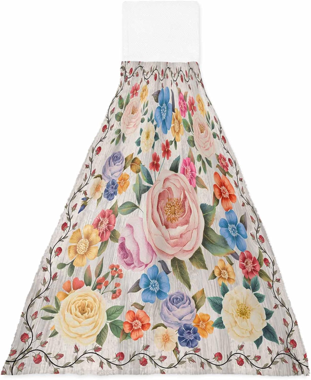 Boho Pink Flowers Kitchen Hand Towels with Hanging Loops Set of 2 Colorful Floral Spring Vintage Botanical Soft Thick Oven Fingertip Dry Microfiber Tie Dish Towel Absorbent Cleaning Washcloth