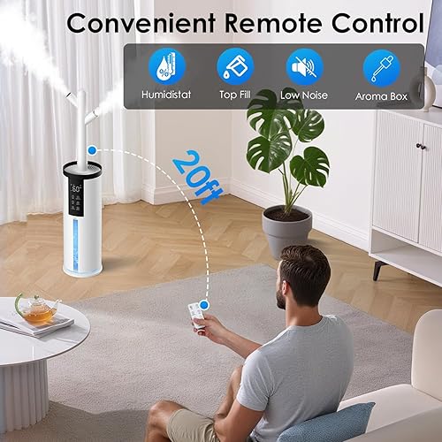 Miniatura 7 de Humidifiers for Bedroom - GloryAir 2.11Gal (8L) Quiet Top Fill Cool & Warm Mist Humidifier Large Room 650 ft with Humidistat, diffuser, Auto Mode,