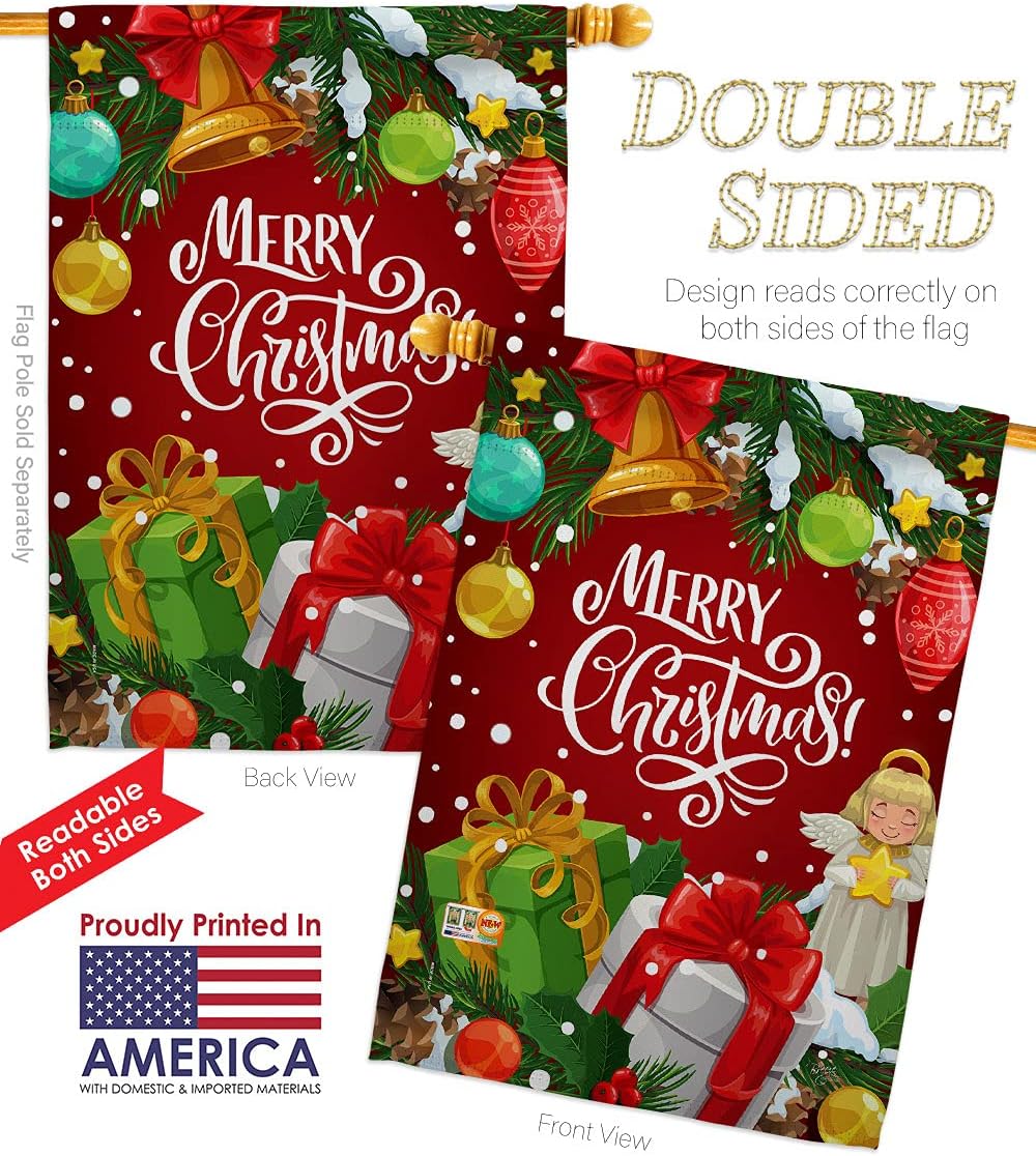 Merry Christmas House Flag Wintertime Santa Marry Xmas Present Reindeer Season Snow Small Decorative Gift Yard Banner Double-Sided Made In USA 28 X 40