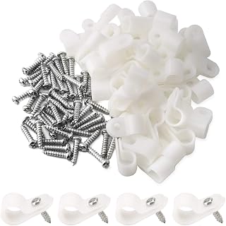 LUTER 50Pcs 1/2 Inch Rope Light Clips with 50Pcs M4x14 Stainless Steel Screws, R-Type Mounting Cord Fastener Clips Cable Clip Clamps for Wire Management
