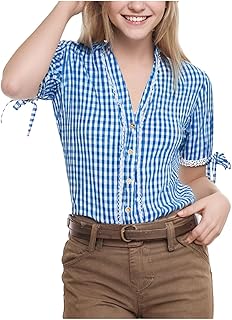 Disfraz de mujer medieval barato para mujer, Oktoberfest, blusa para traje regional, rojo y blanco, a cuadros, Oktoberfest, disfraz de festival popular, fiesta temática, carnaval, botones a cuadros