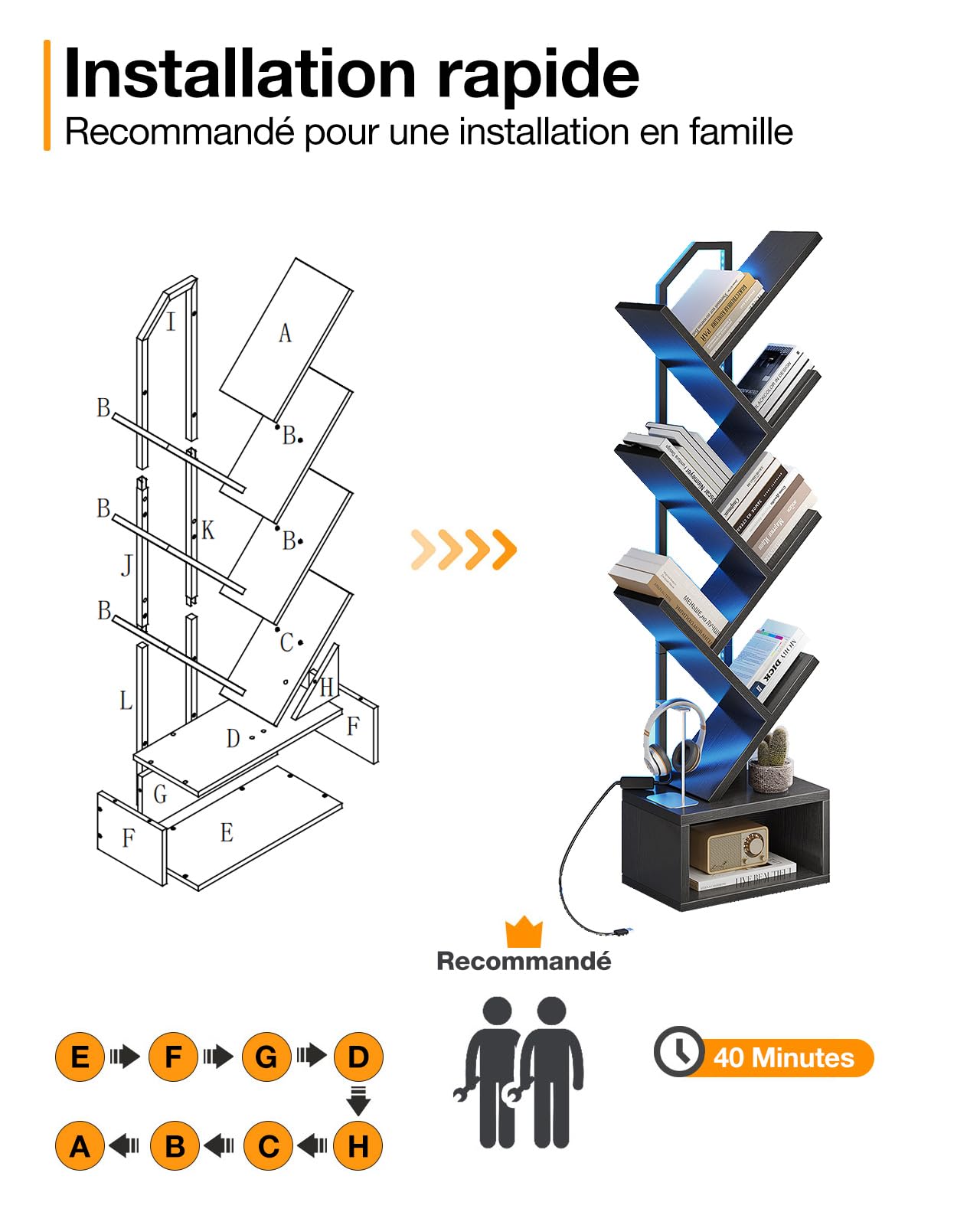 Coleshome Étagère en Forme d'arbre, Bibliothèque sur Pieds à 6 Niveaux, Bibliothèque en Bois Convient pour Les Salons et Les Chambres à Coucher (Noir)