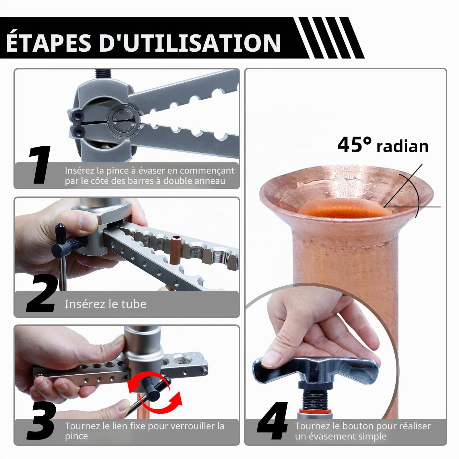 CCLIFE Outil D'évasement Excentrique à 45 Degrés, Dudgeonnière Kit de Coupe-Tube, Outil D'Évasement De Tuyau Pour Climatisation, Tube en Cuivre, Laiton, Plastique, Aluminium