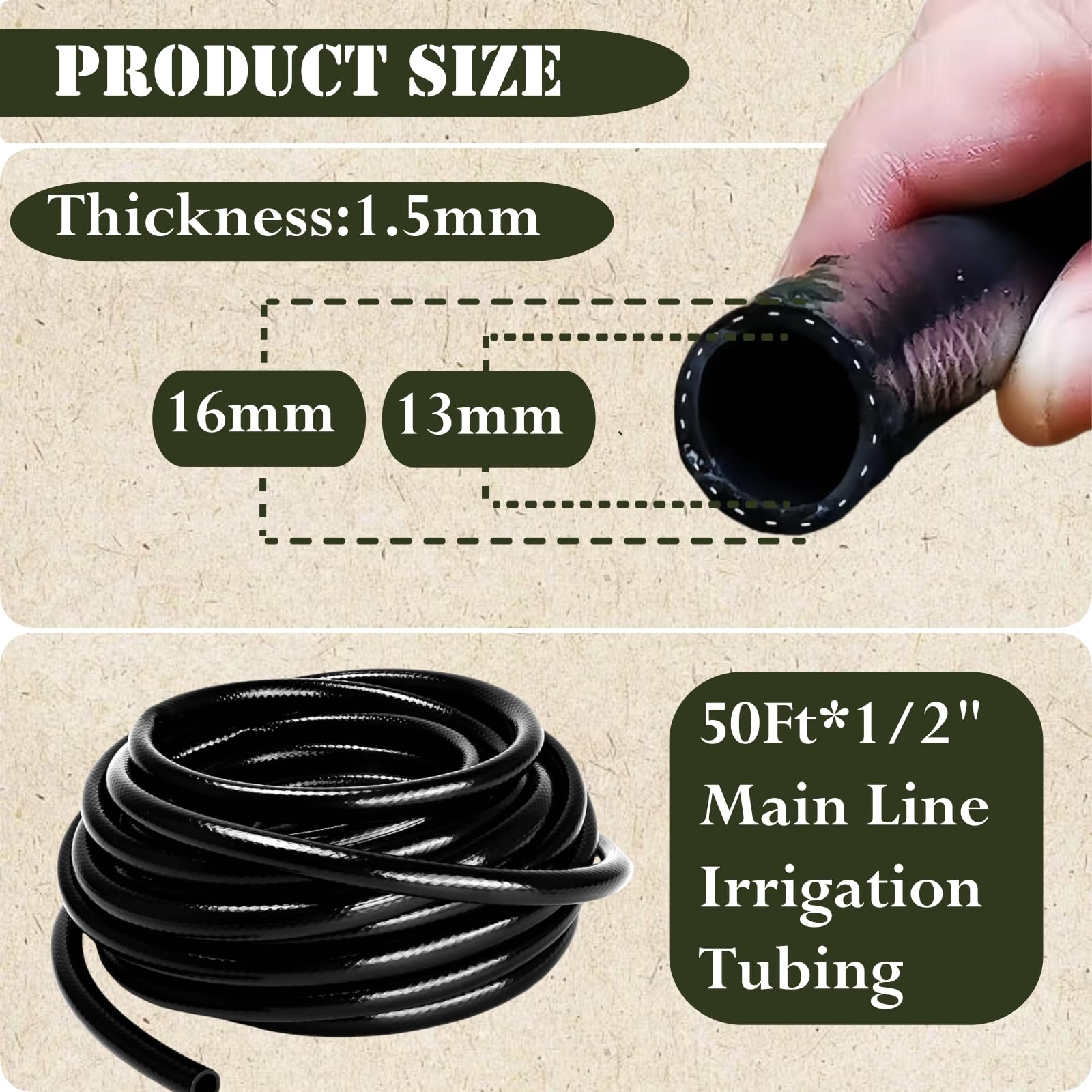 Tubo de riego por goteo de 1,27 cm, piezas del sistema de riego por goteo de 50 pies para jardín (incluye conector recto de 1,27 cm, válvulas de interruptor, conectores T, reductores de tubo de