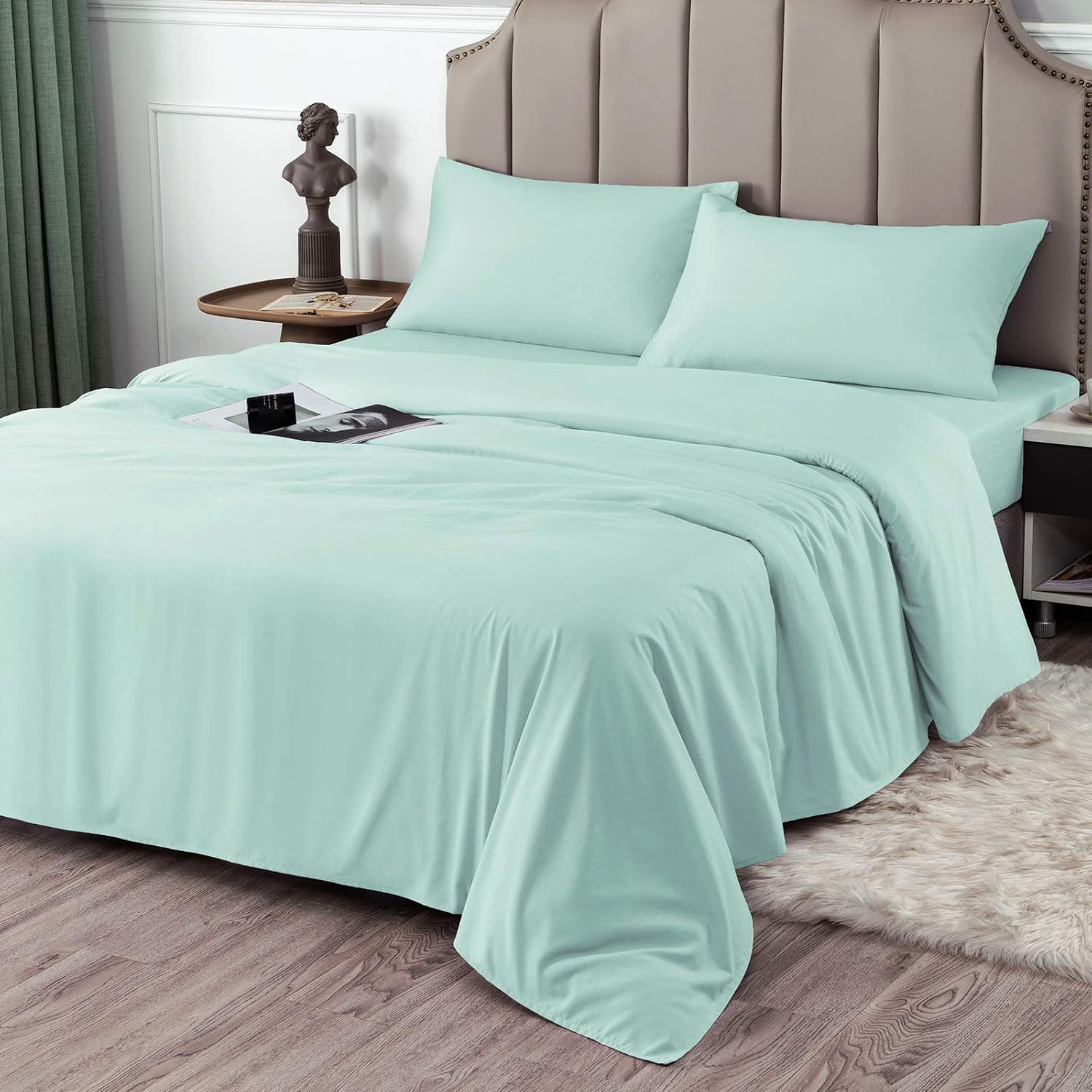 SIGOODS 4 Piece Bed Sheets Set, Microfiber 1800 Bedding Sheets & Pillowcases, 16 Inch Deep Pocket Bed Sheets Set, Super Soft Hypoallergenic Breathable Sheets Set, for Home and Hotels (Queen)