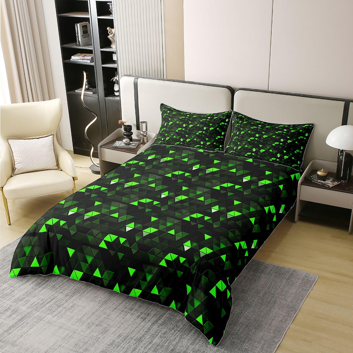 Homewish 3D abstrakcyjna geometryczna poszewka na kołdrę podwójny neonowy czarny zielony bawełniany zestaw pościeli zielony czarny trójkąt poszewka na kołdrę nowoczesne geometryczne zestawy łóżek