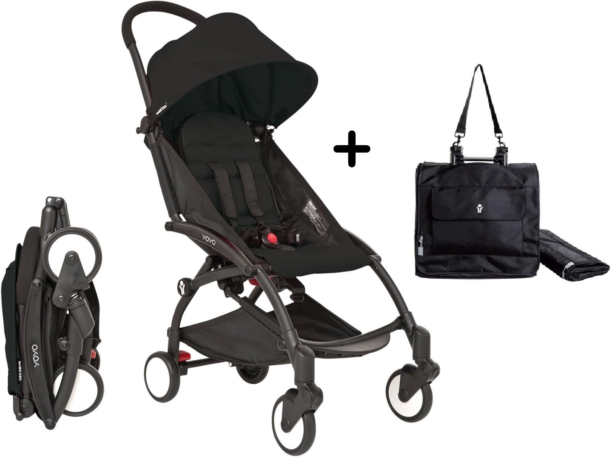 BabyZen YoYo Stroller Black/Black + Babyzen YoYo Premium Travel Bag, Black