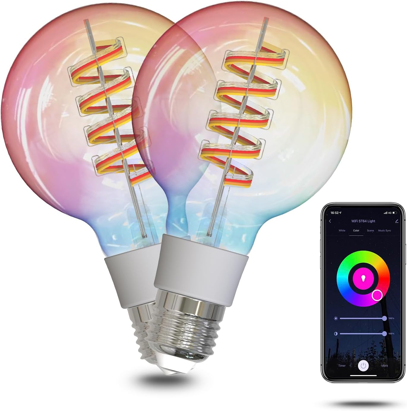 MOES Smart G80 Edison LED Light Bulbs, Color Changing WiFi G25 Smart Bulbs, 2700K-6500K CW& RGB Dimmable, Smart Life Remote Control, Work with Alexa/Google Home, 450lm 5W (50W Equivalent) 2 Pack