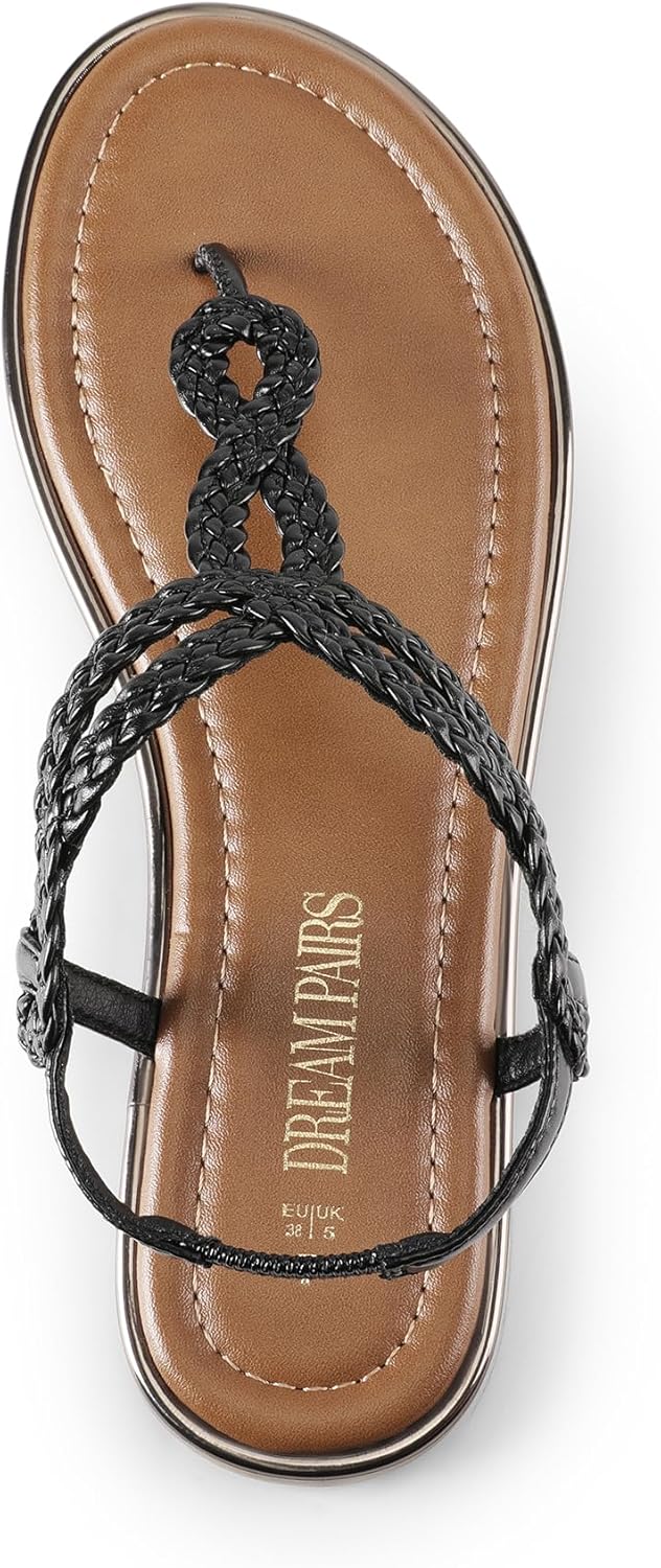 DREAM PAIRS Women's Flat Sandals Dressy Summer Stappy Comfortable Ankle Elastic T-Strap Beach Thong Sandals - Image 4