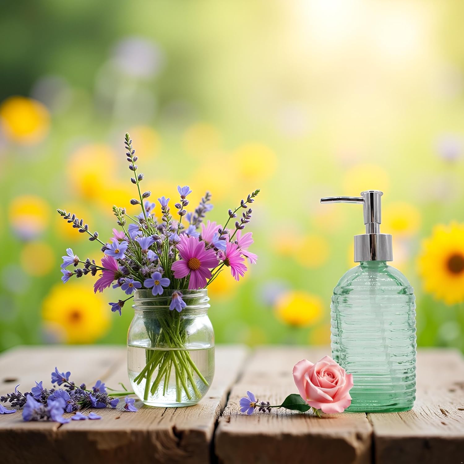 Glass Soap Dispenser for Kitchen, 8.1oz Hand Soap Dispensers Pump Bottles, Shower Liquid Soap Dispenser for Bathroom Hand Dish Shampoo and Conditioner Laundry Lotion Dispenser(Green) - Image 3