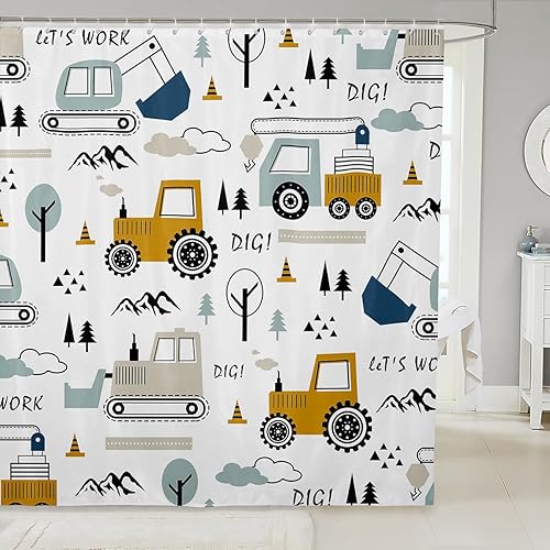 Cortina de ducha de coche de dibujos animados para niños, cortina de baño de construcción, equipo de decoración, camiones, juego de cortina de ducha