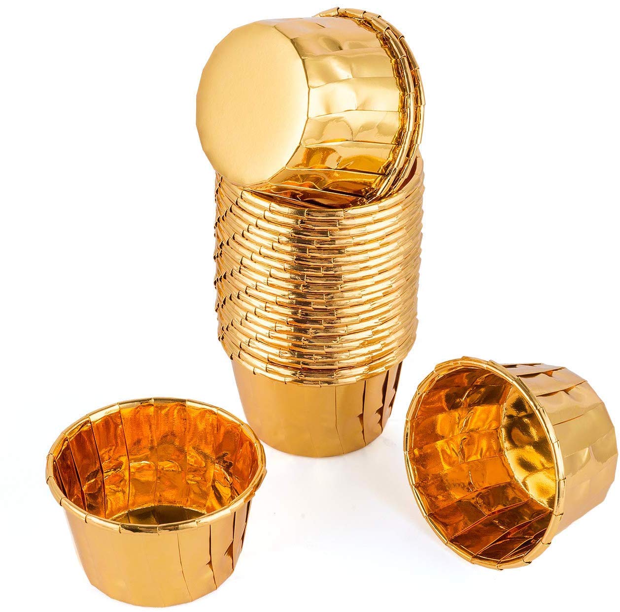 Paper Cake Baking Cups 50 Pack,Gold Foil Metallic Paper Muffin Mold Cupcake Liners Baking Cups 2.5 Inches-image-0