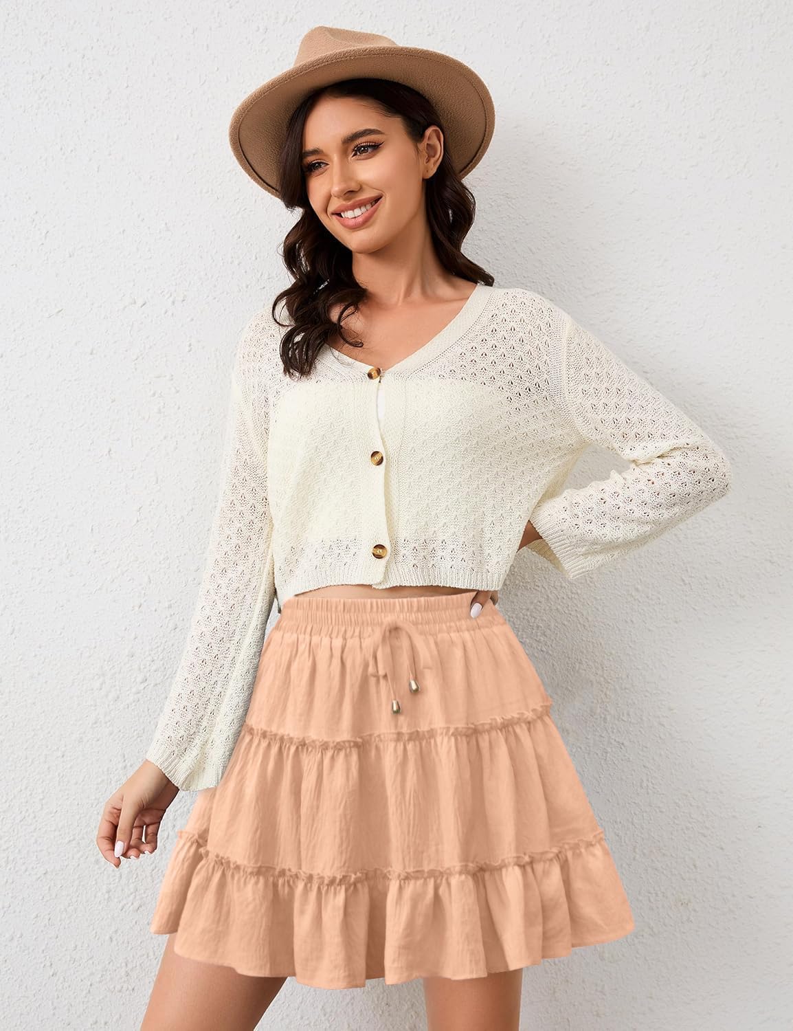 Women's Summer Flowy Skorts 2026 Concert Dressy Casual Mini Skirts Ruffled Tiered High Waist Short Skirts Built-in Shorts
