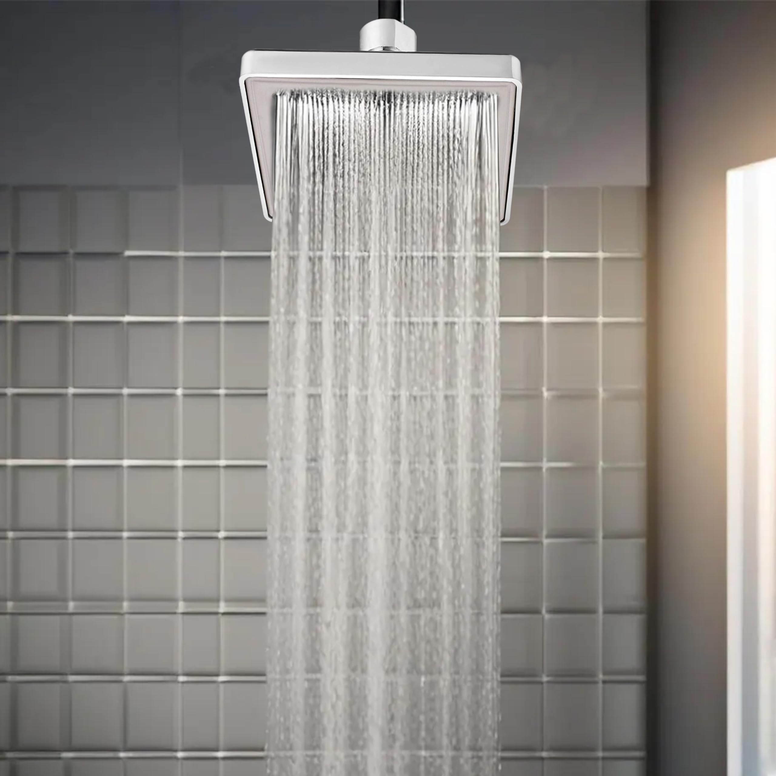 Ruhe® Aplha ABS Overhead Shower with Chrome Finish | 4.5x4.5 Inches Rain Shower for Bathrooms| Square Showerhead with Easy-to-Clean Silicone Nozzles.| WITHOUT SHOWER ARM