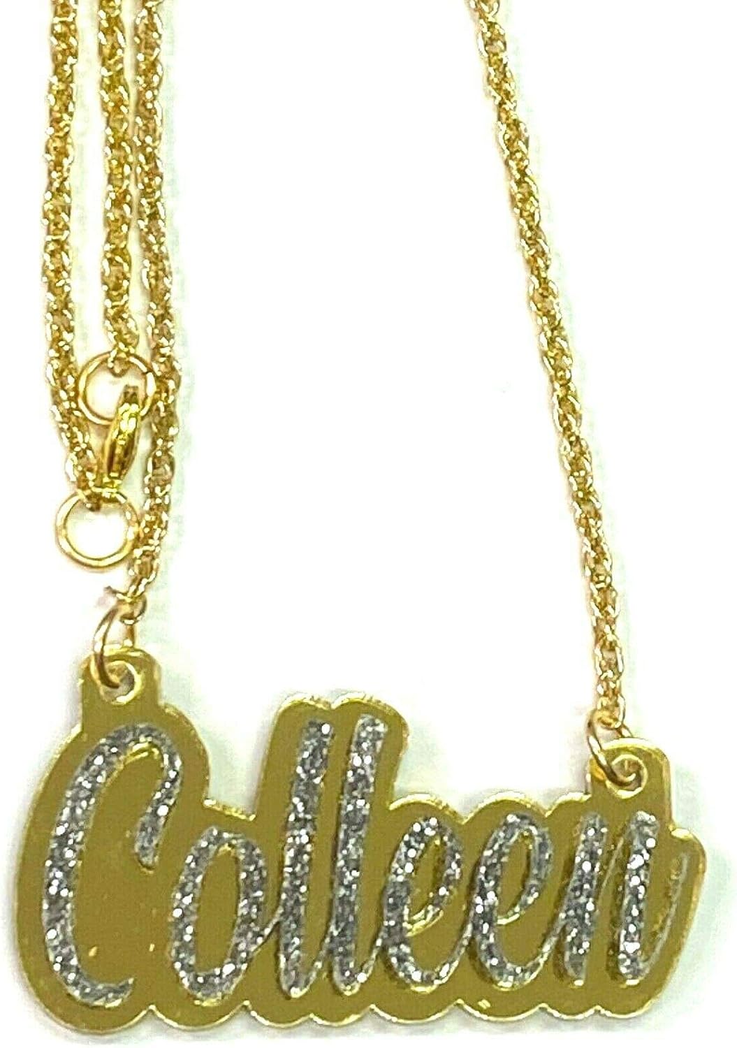 MIRROR MANIA Necklace Name Plate Personalized Custom Name Necklace Nameplate Name Laser Cut Diamond Look Script Cursive Letters, Premium Gold Chain, Made To Order Any Name - Dazzling and Stunning!