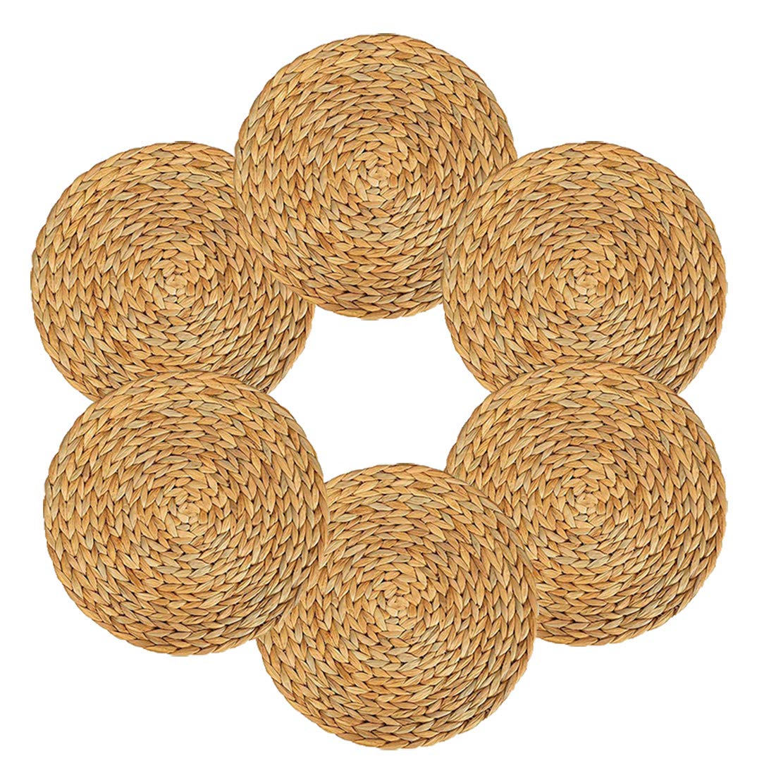 WENFOME Round Woven Placemats Set of 6-13 inches Plate Chargers Natural Wicker Placemats Water Hyacinth Straw Braided Tablemats Rattan Tablemats