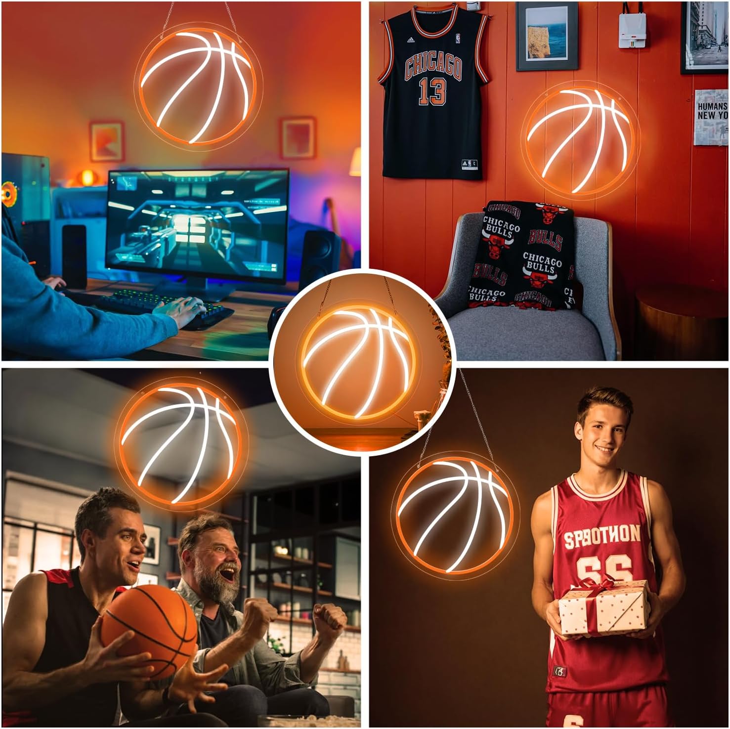 Basketball Neon Sign, Dimmable Basketball Light for Boys Room Decor, Powered by USB Neon Signs for Wall Decor, Sports Decorations for Boys Bedroom, Birthday Party, Home Decor, College Gifts