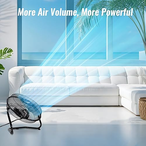 Miniatura 8 de BEYOND BREEZE Ventilador de piso de 9 pulgadas, ventilador de metal portátil de 3 velocidades con inclinación ajustable, ventilador de suelo pequeño