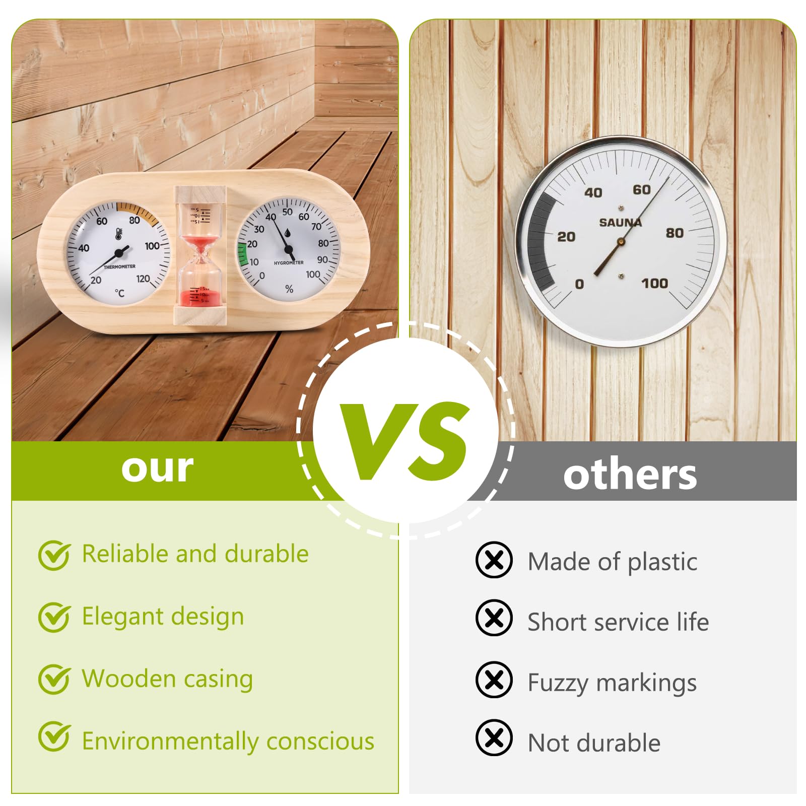 Sauna Thermometer Hygrometer 2-in-1, Wood Sauna Thermo-Hygrometer, High Accuracy Sauna Accessories Measuring Temperature and Humidity for Steam Room Sauna Room, Red Hourglass - 4