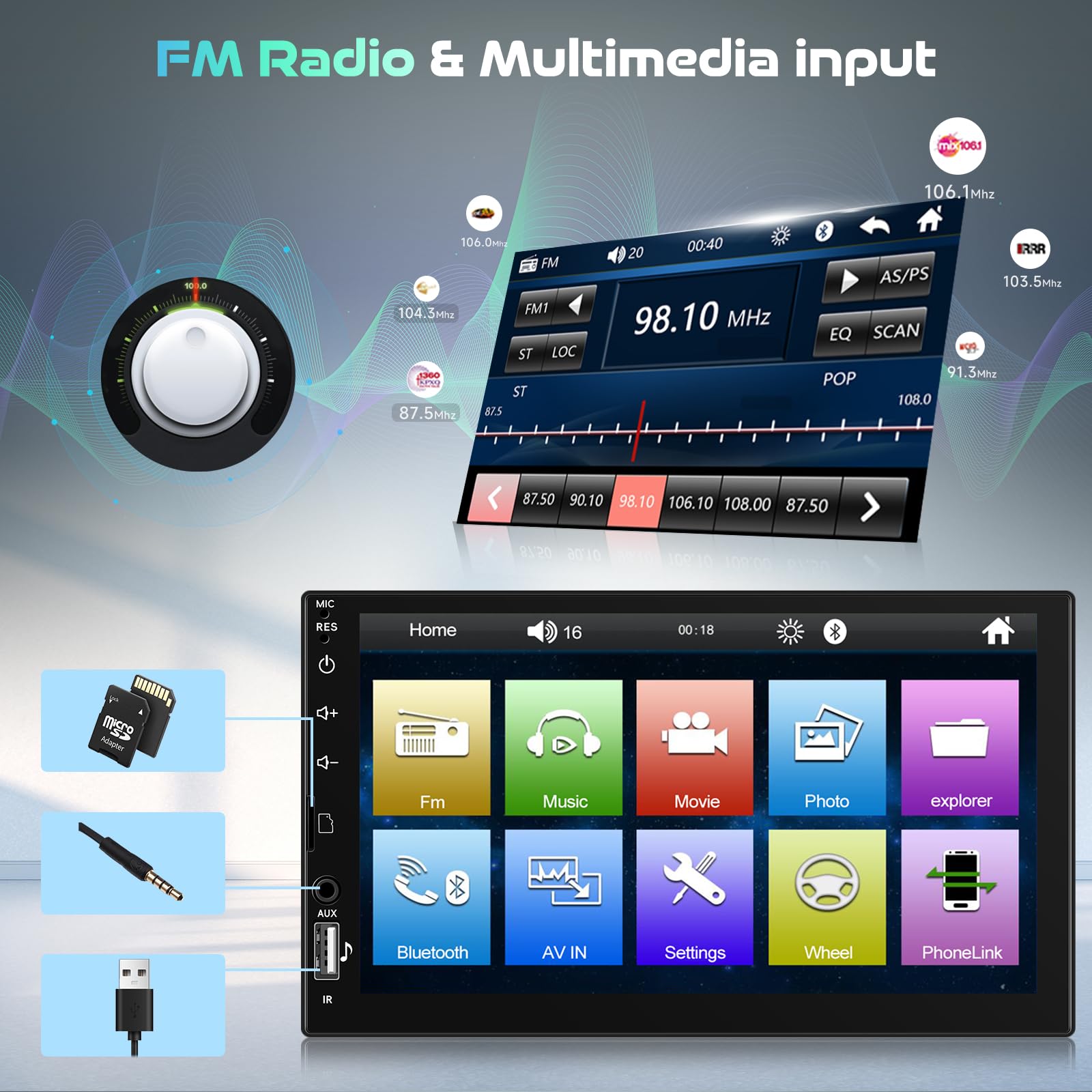 Autoradio 1 Din Con Touch 7 Pollici Hodozzy – Bluetooth, Mirror Link, EQ E Telecamera Posteriore - 4