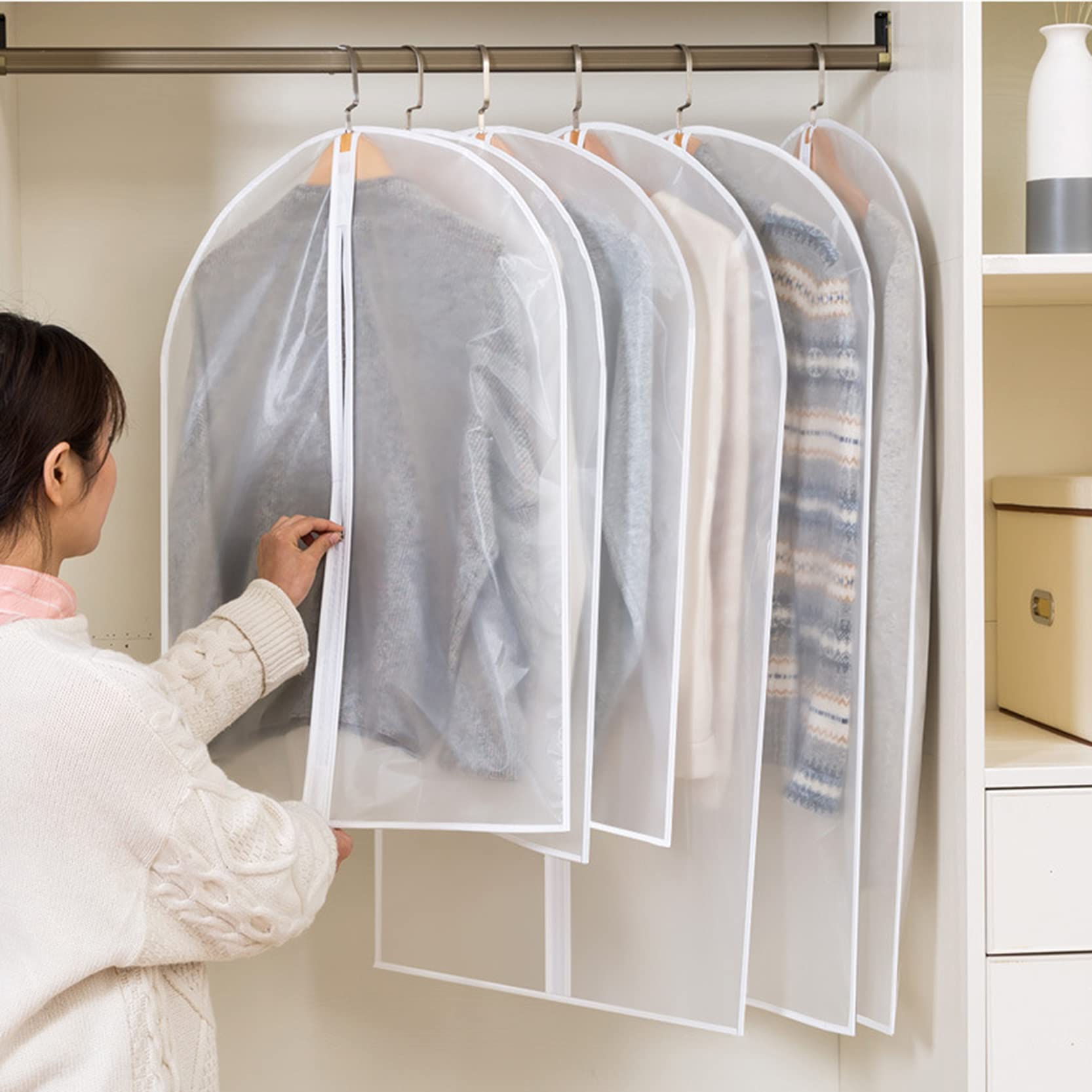 Fundas Para Ropa Bolsas Protectoras Con Cremallera,6 Piezas Impermeables A PruebPara Fundas Para Ropa,Fundas Para Trajes De Vestir Para Almacenamiento En Armario,Se Puede Lavar,A-60 x 120 cm