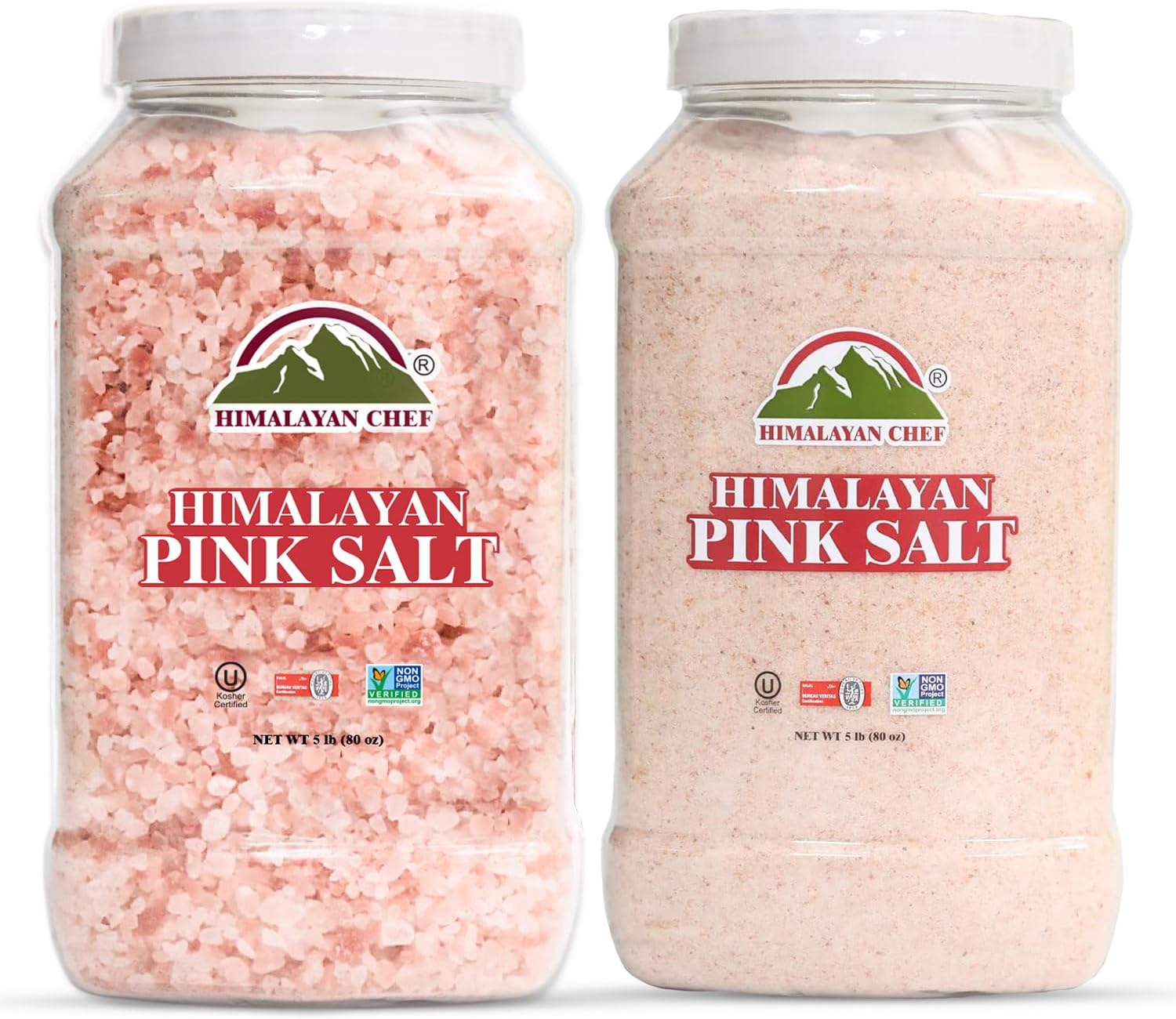 Himalayan ChefPink salt, Coarse Grain and Fine Grain, plastic jar- 5 lbs, Supreme quality, 100% Natural, Pack of 2