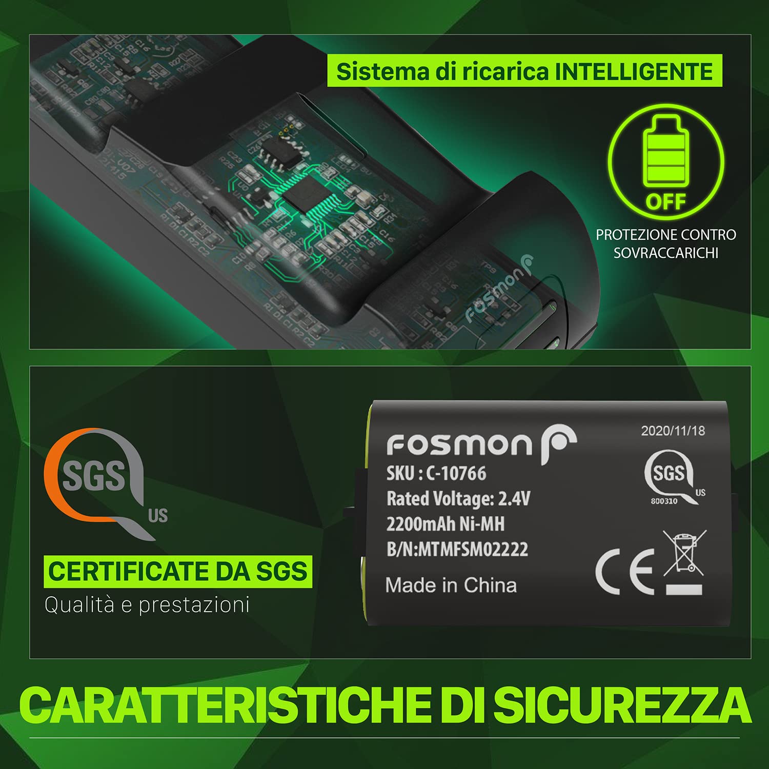 Fosmon DUAL 2 MAX Stazione di Ricarica Compatibile con Controller Xbox Series X/S (2020), Xbox One/One X/One S Elite Controllers, (Dual Slot) Caricabatteria e 2x 2200mAh Batteria Ricaricabile - Nero